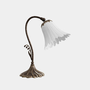 Brass table lamp with floral frosted glass shade, elegant Art Nouveau design for refined interiors by Ghidini 1849 - Finish: OAS Antique Brass