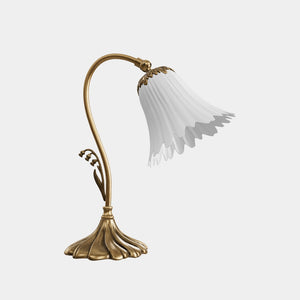 Brass table lamp with floral frosted glass shade, elegant Art Nouveau design for refined interiors by Ghidini 1849 - Finish: OBS Bronze Satin Brass