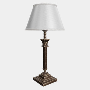 Classic brass table lamp with an ivory fabric shade, featuring an ornate column base, ideal for living rooms or office spaces by Ghidini 1849 - Finish: OAS Antique Brass