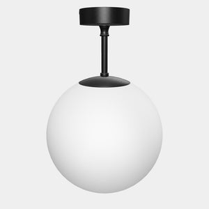 Brass ceiling light with opal glass globe, minimalist and elegant design for sophisticated interiors by Ghidini 1849 - Finish: ONO Matt Black