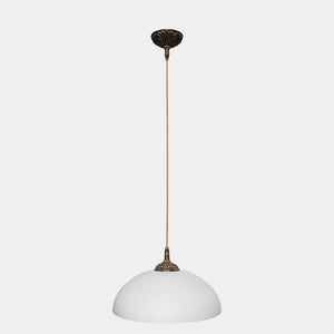 Brass pendant lamp with white speckled shade, whiskey fabric cord, classic design for interiors by Ghidini 1849 - Finish: OAS Antique Brass