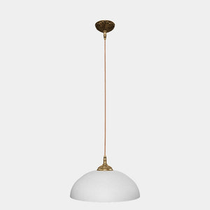 Brass pendant lamp with white speckled shade, whiskey fabric cord, classic design for interiors by Ghidini 1849 - Finish: OBS Bronze Satin Brass