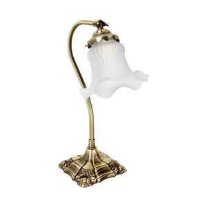 Retro Brass Table Lamp With Floral Satin Glass by Ghidini 1849