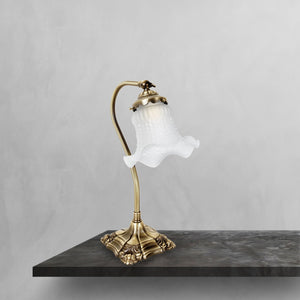 Retro Brass Table Lamp With Floral Satin Glass by Ghidini 1849