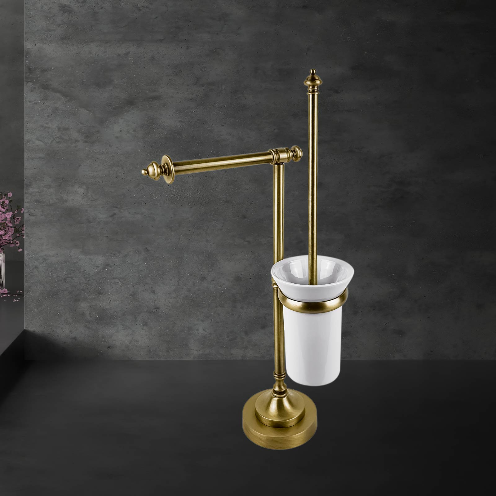 Retro Toilet Brush Holder Standing Solid Brass Olimpo by Ghidini 1849