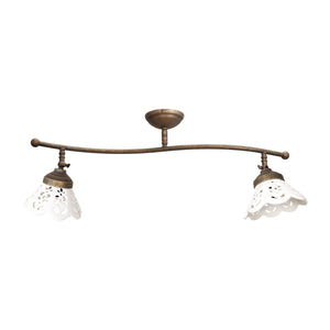 Rustic Ceiling Lamp Antique Brass and Ceramic by Ghidini 1849