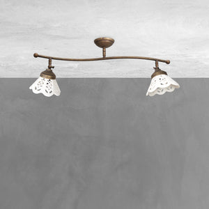 Rustic Ceiling Lamp Antique Brass and Ceramic by Ghidini 1849
