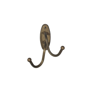 Rustic Robe Hook Double In Solid Antique Brass by Ghidini 1849