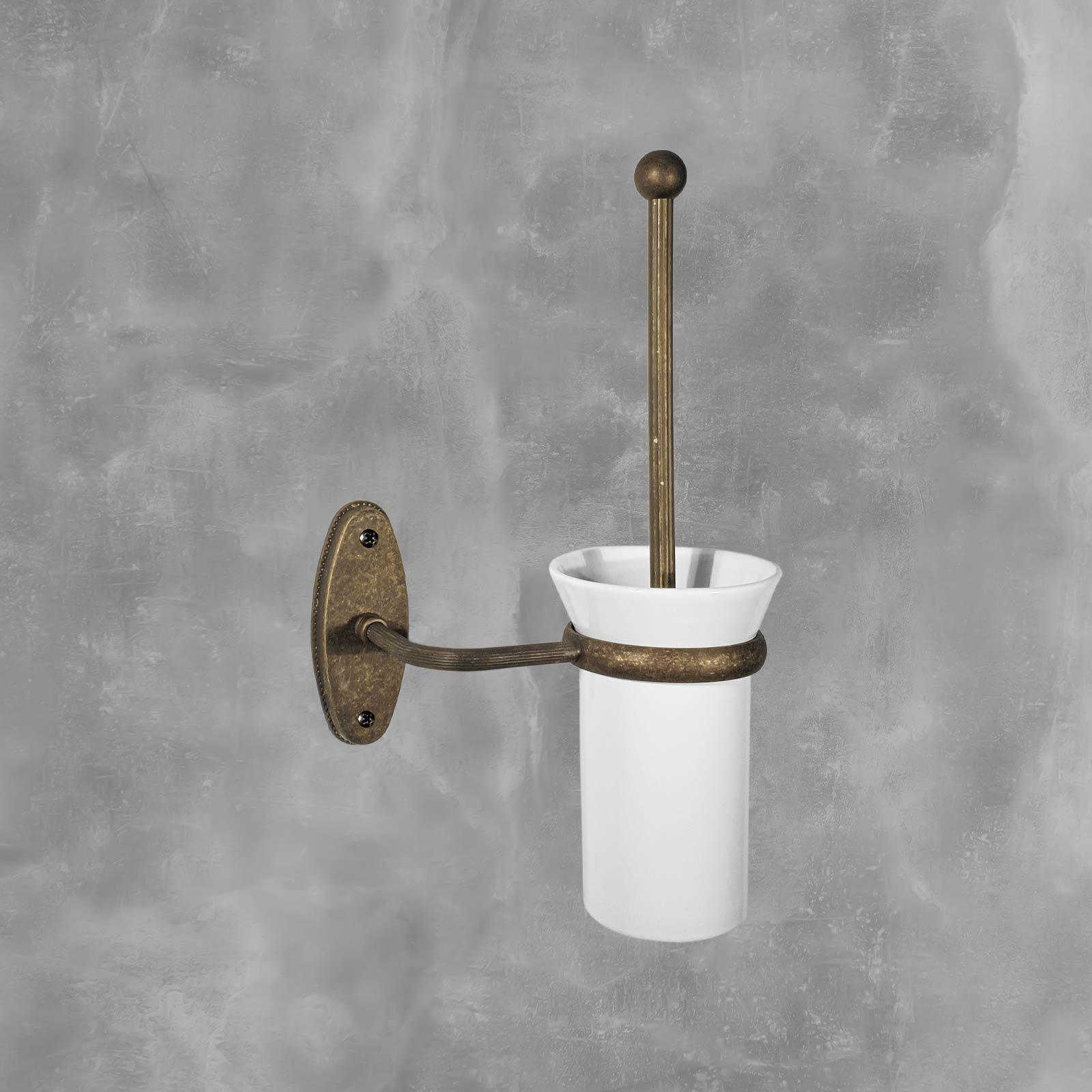 Rustic Toilet Brush Holder Antique Brass Ceramic by Ghidini 1849