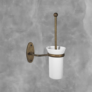 Rustic Toilet Brush Holder Antique Brass Ceramic by Ghidini 1849