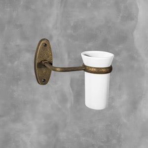 Rustic Toothbrush Holder Antique Brass Ceramic by Ghidini 1849