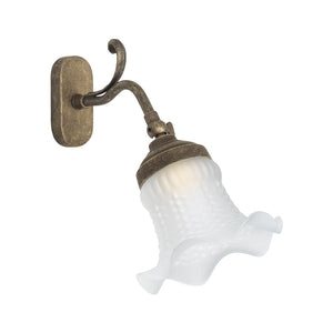 Rustic Wall Light Antique Brass and Floral Glass by Ghidini 1849