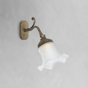 Rustic Wall Light Antique Brass and Floral Glass by Ghidini 1849