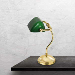 Small Bankers Lamp Polished Brass Green Premium by Ghidini 1849
