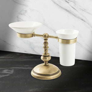 Soap Dish And Toothbrush Holder Table Brass Ceramic by Ghidini 1849