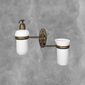 Soap Dispenser With Brush Holder Old Brass Country by Ghidini 1849