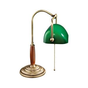 Solid Brass Bankers Lamp Wood Insert Green Glass by Ghidini 1849