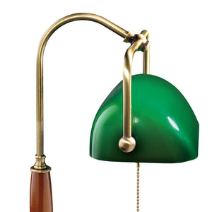 Solid Brass Bankers Lamp Wood Insert Green Glass by Ghidini 1849