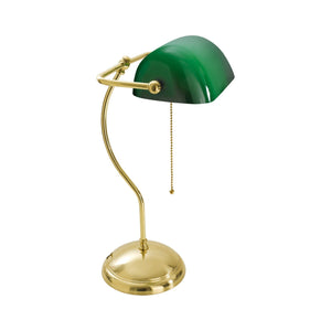 Traditional Bankers Desk Lamp Polished Brass Green by Ghidini 1849