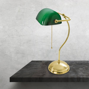Traditional Bankers Desk Lamp Polished Brass Green by Ghidini 1849