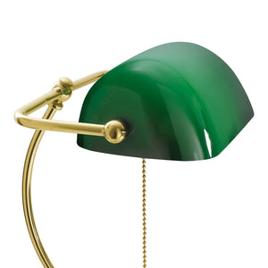 Traditional Bankers Desk Lamp Polished Brass Green by Ghidini 1849