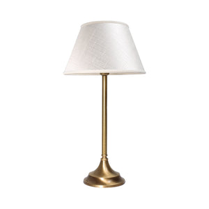 Brass table lamp with an ivory striped fabric shade, Made in Italy, timeless design by Ghidini 1849