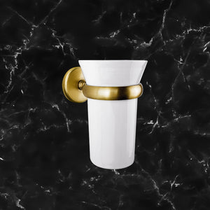 Vintage Ceramic Toothbrush Holder Satin Brass Adele by Ghidini 1849