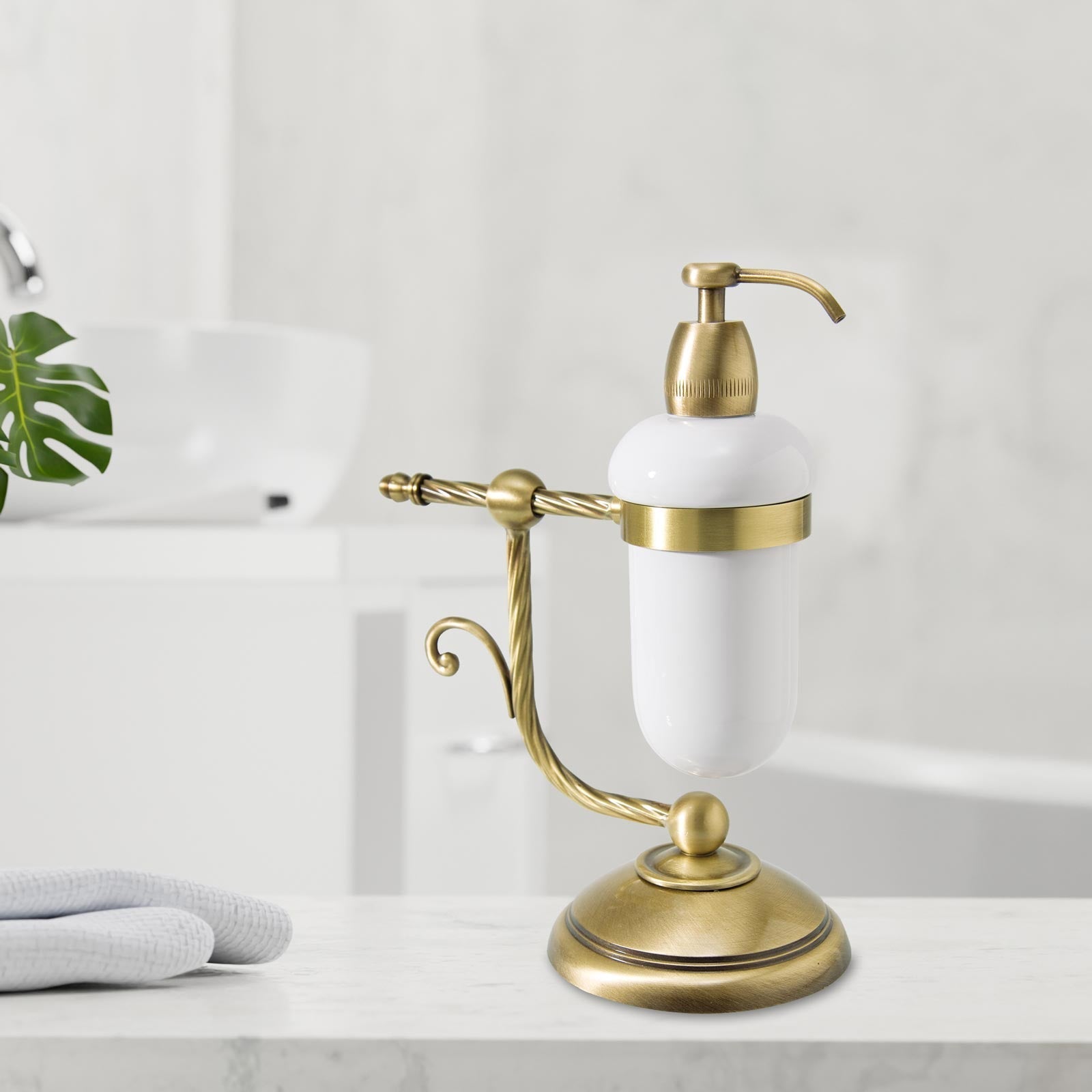 Set Accessori Bagno In Ottone Brunito Stile Impero - 4 Pezzi: Portasapone, Portacarta, Appendino, Portasciugamani
