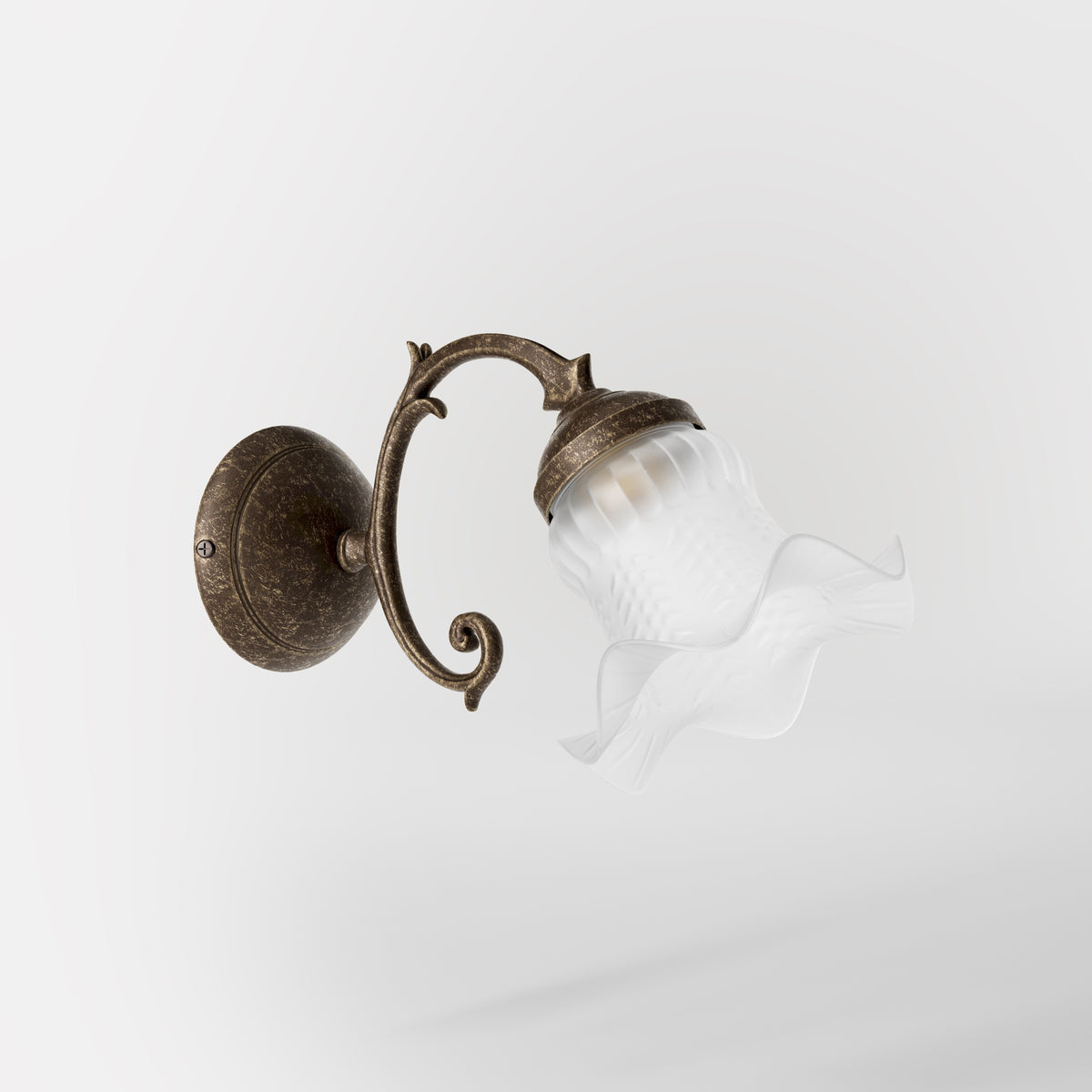 Wandleuchte Messing Mit Verzierung und Mattglas - OAS Antik Messing