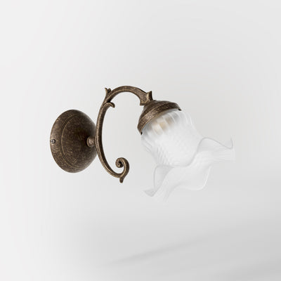 Brass wall light with curlicue detail and frosted glass shade, classic design Made in Italy by Ghidini 1849 | Finish: OAS Antique Brass