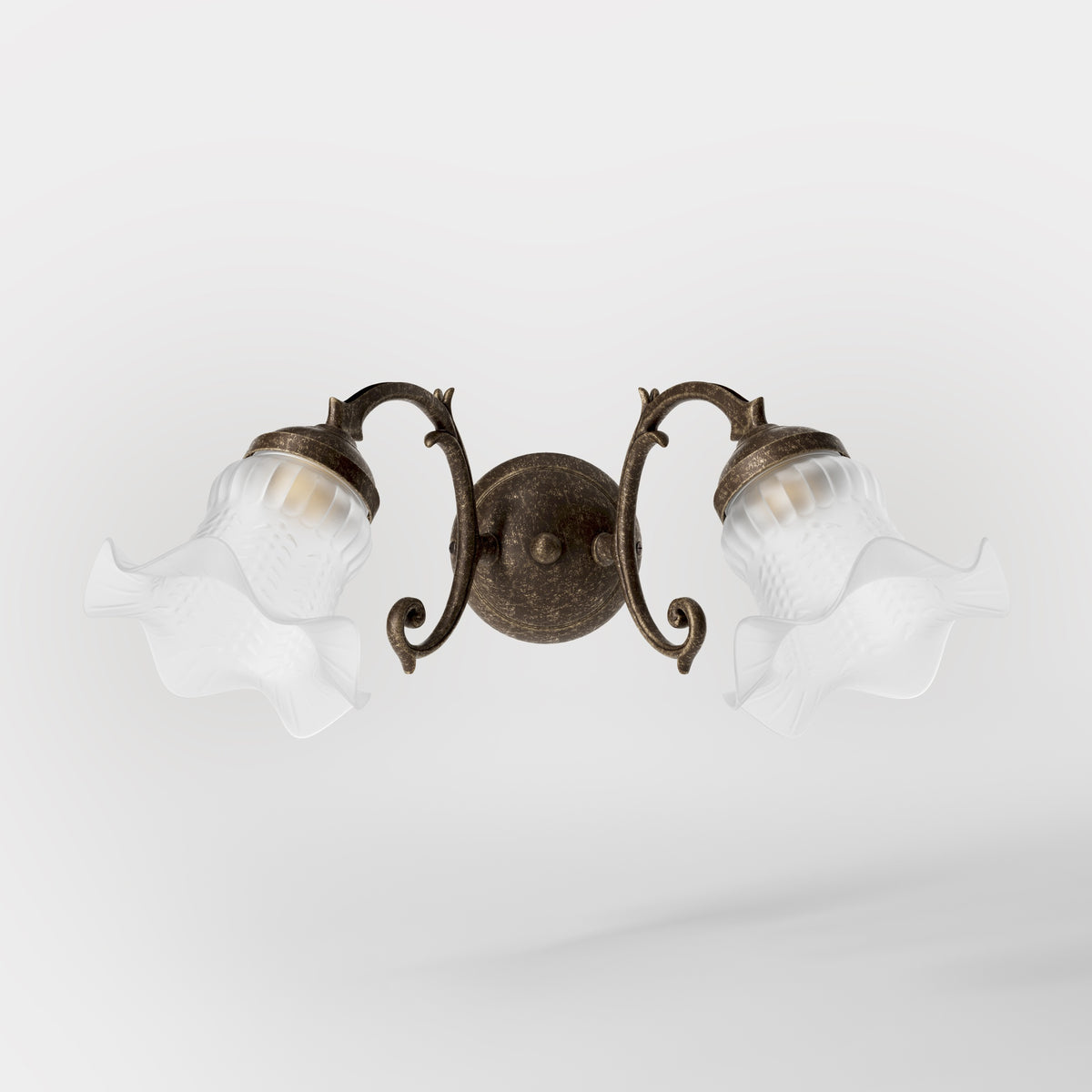 Floral Brass and Frosted Glass Wall Light Ricciolo - OAS Antique Brass