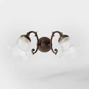 Floral brass wall light with frosted glass shades and round base by Ghidini 1849 - Finish: OAS Antique Brass