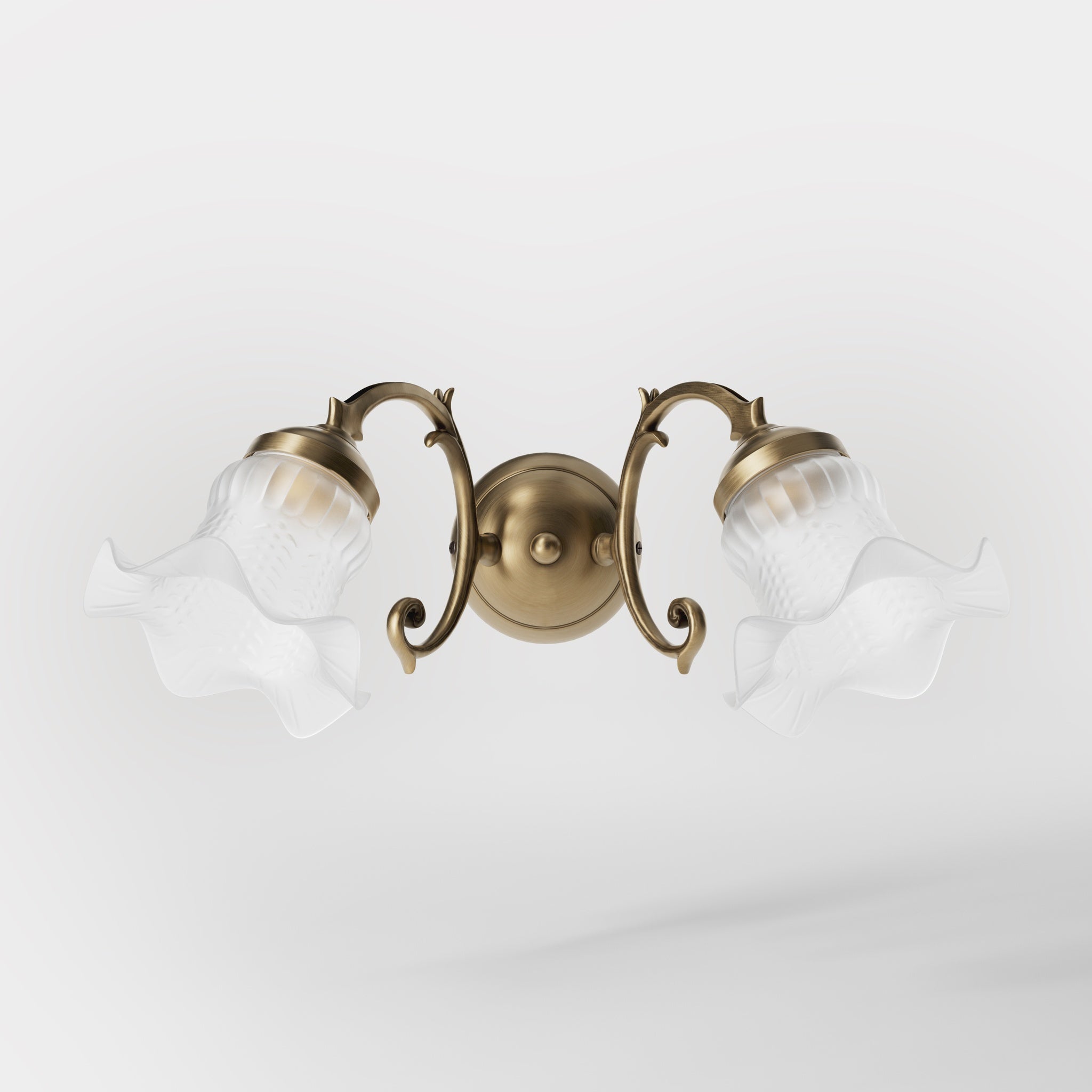 Floral brass wall light with frosted glass shades and round base by Ghidini 1849 - Finish: OBS Bronze Satin Brass