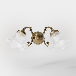 Floral brass wall light with frosted glass shades and round base by Ghidini 1849 - Finish: OBS Bronze Satin Brass