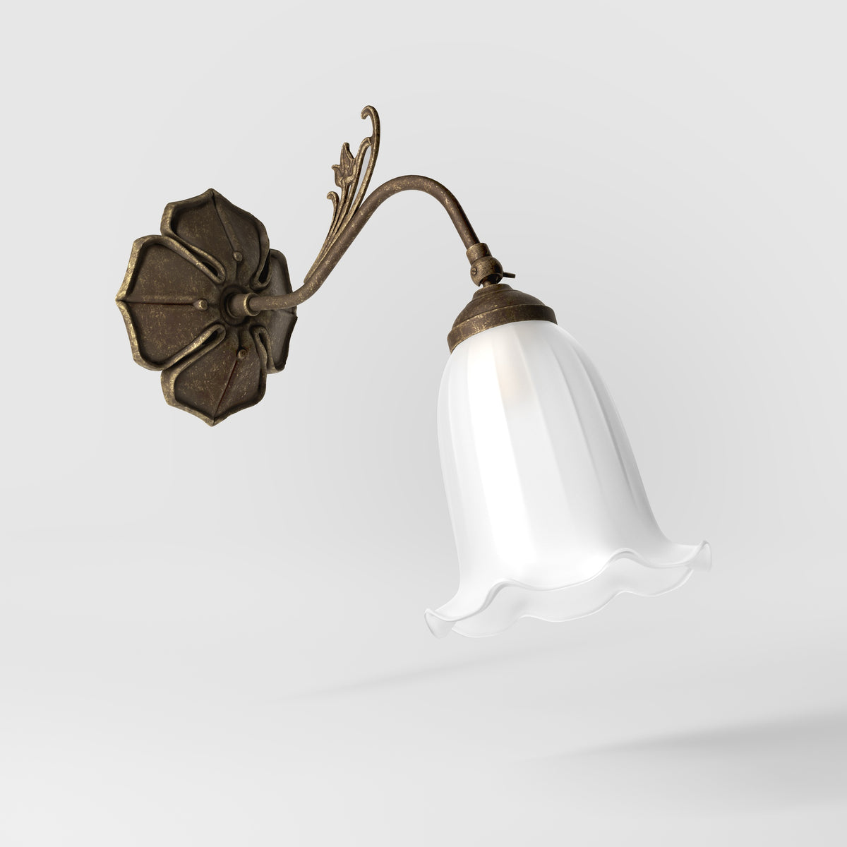 Floral Brass Wall Lamp with Frosted Glass Shade Mughetto - OAS Antique Brass
