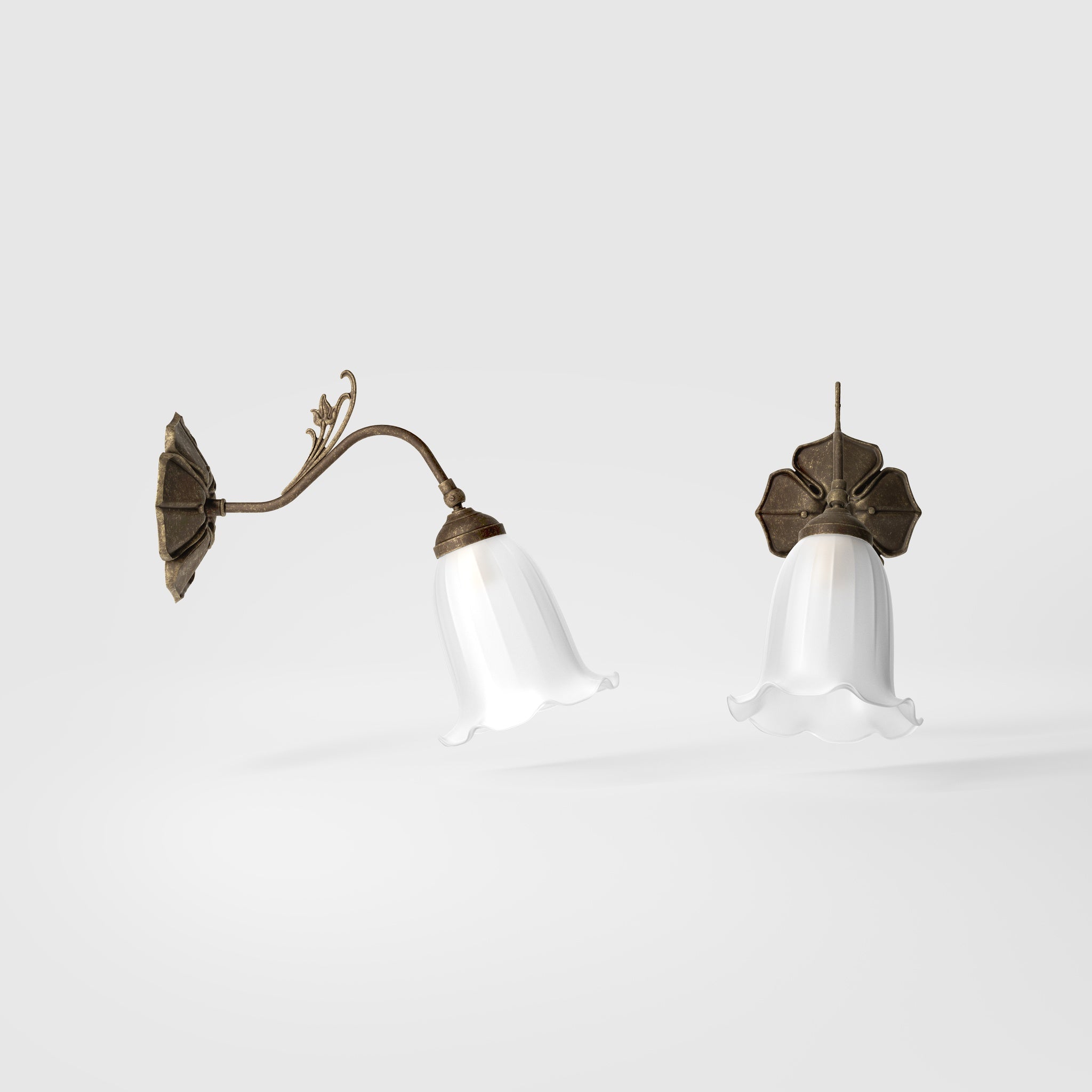 Floral brass wall lamp with frosted glass shade, romantic style by Ghidini 1849 - Finish: OAS Antique Brass