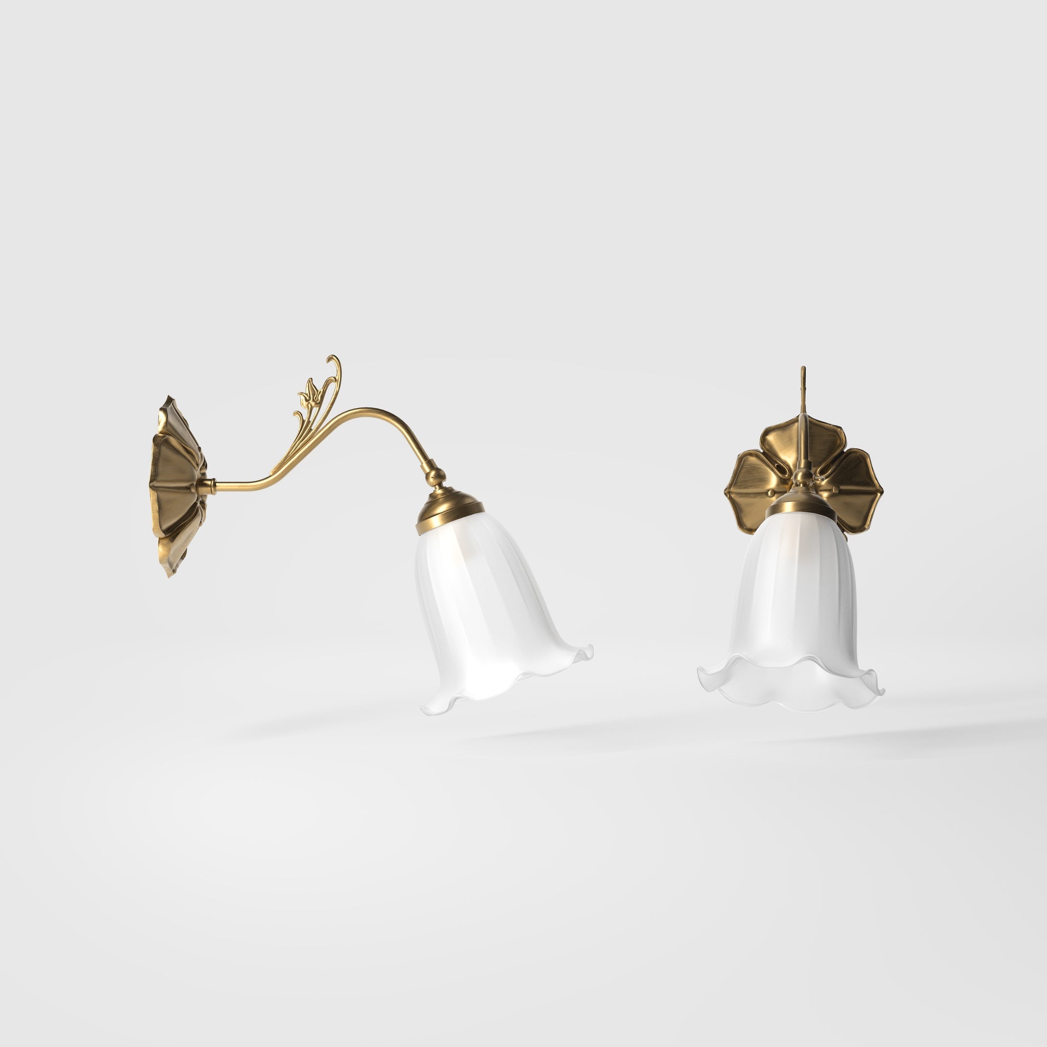 Floral brass wall lamp with frosted glass shade, romantic style by Ghidini 1849 - Finish: OBS Bronze Satin Brass