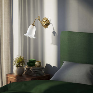 Floral brass wall lamp with frosted glass shade, romantic style by Ghidini 1849 - Finish: OBS Bronze Satin Brass