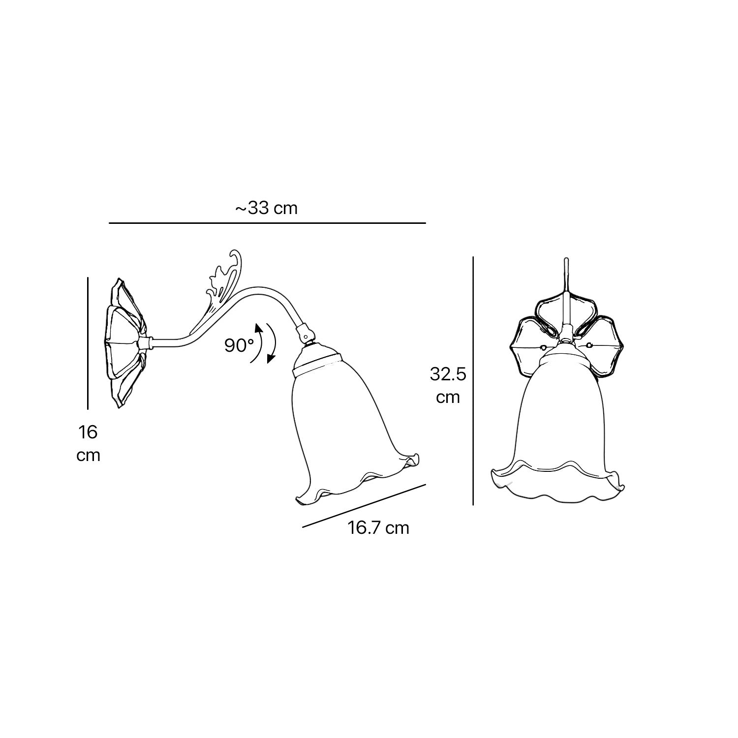 Floral brass wall lamp with frosted glass shade, romantic style by Ghidini 1849