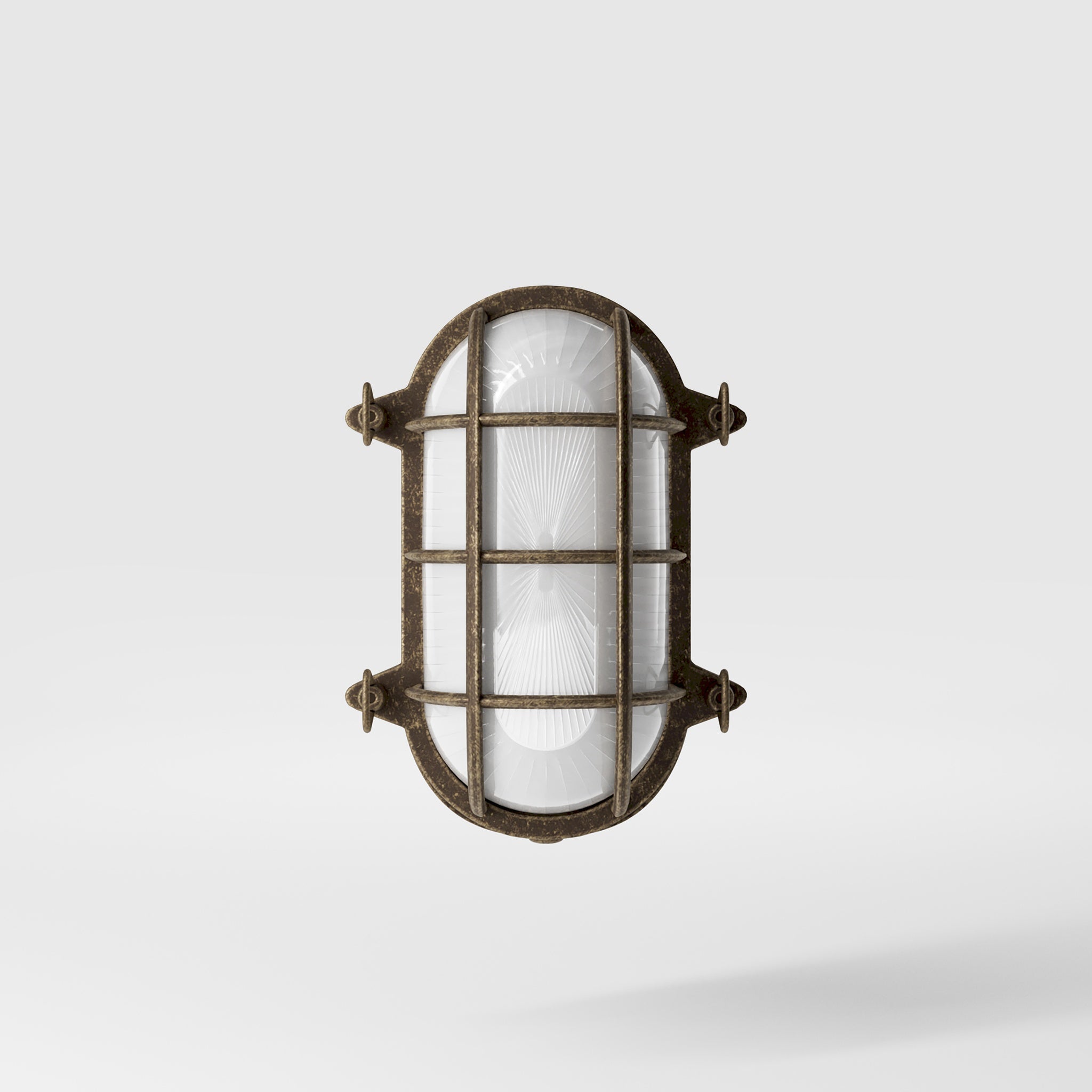 Nautical outdoor wall lamp in brass with protective grid and glass, maritime style for outdoor lighting by Ghidini 1849 - Finish: OAS Antique Brass