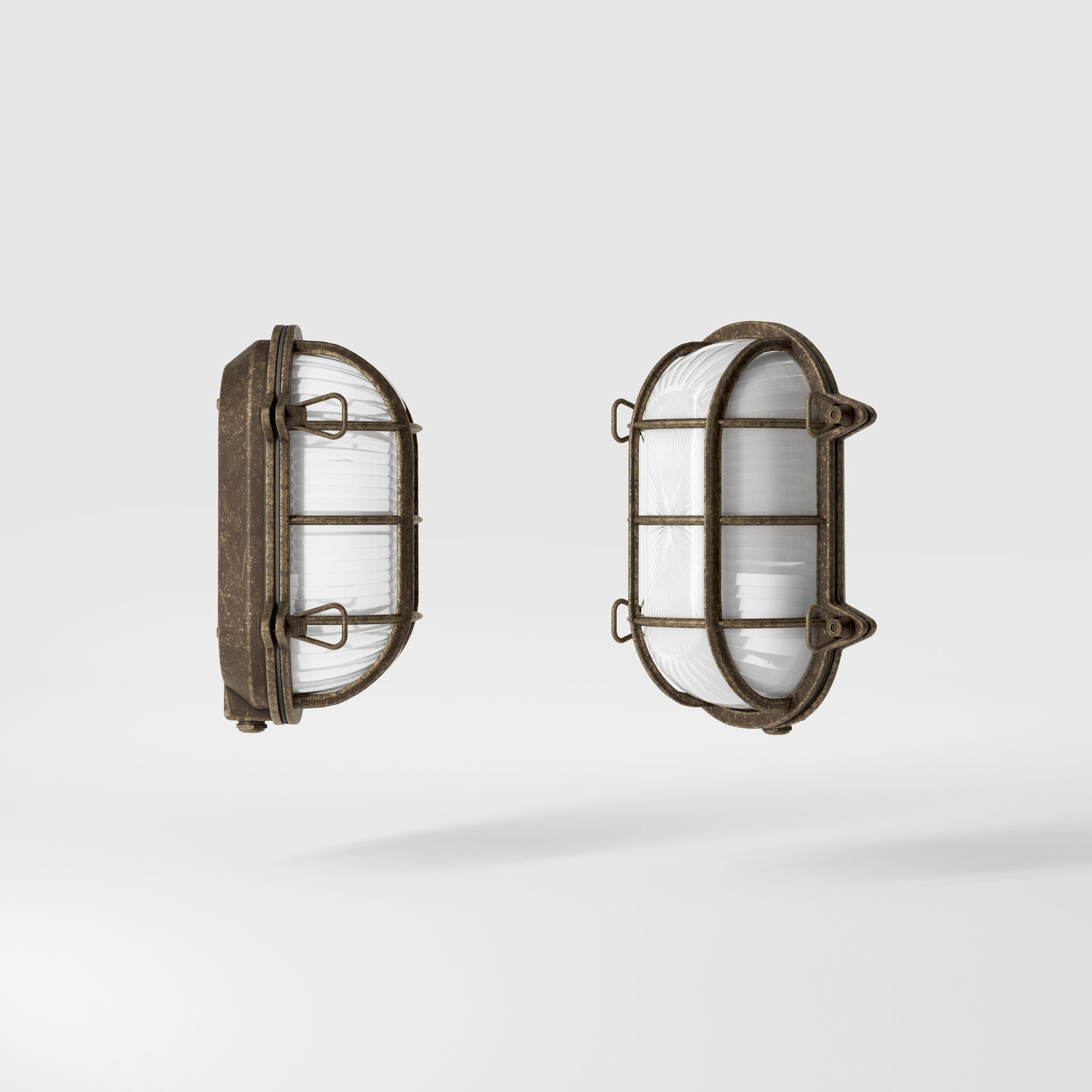 Nautical outdoor wall lamp in brass with protective grid and glass, maritime style for outdoor lighting by Ghidini 1849 - Finish: OAS Antique Brass