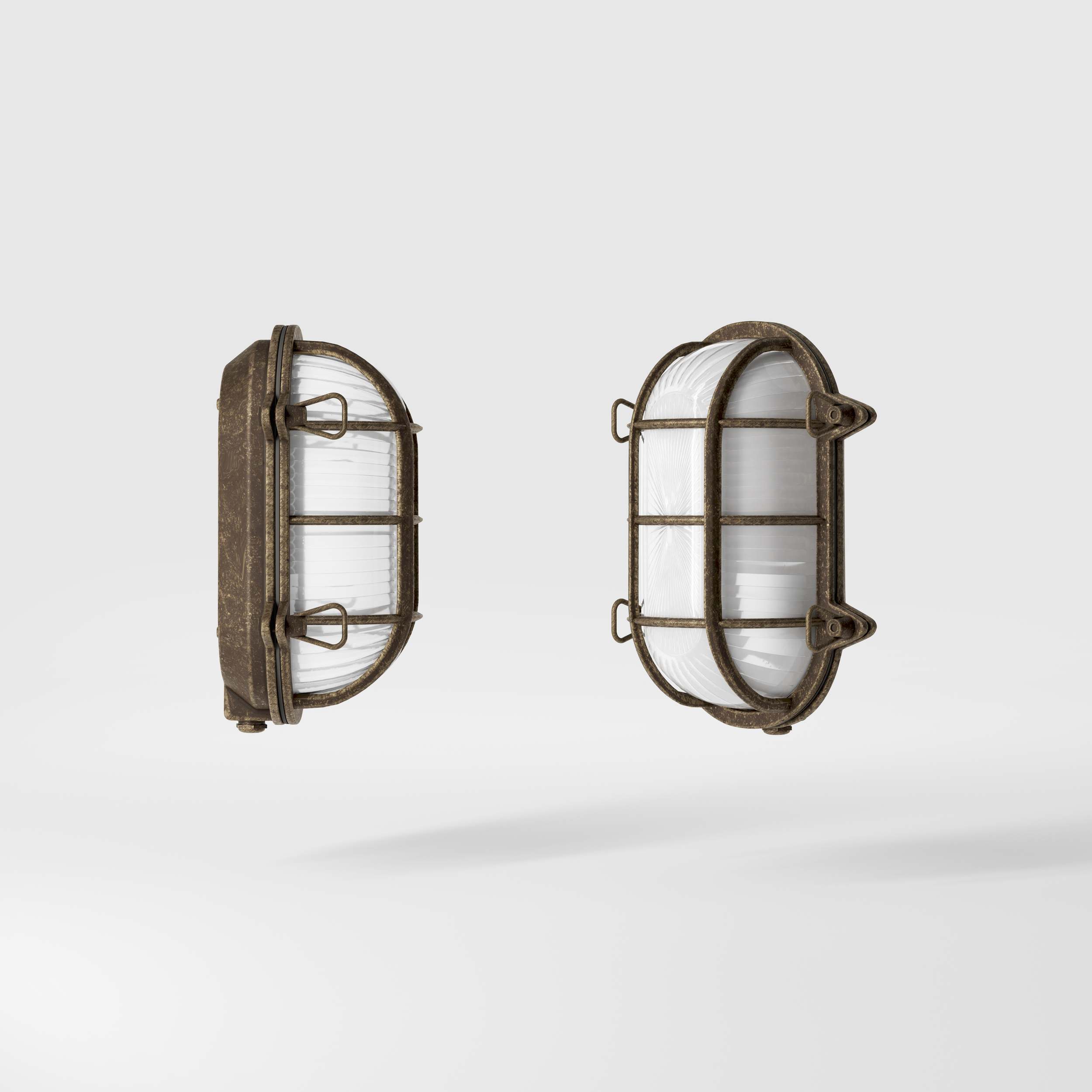Nautical outdoor wall lamp in brass with protective grid and glass, maritime style for outdoor lighting by Ghidini 1849 - Finish: OAS Antique Brass