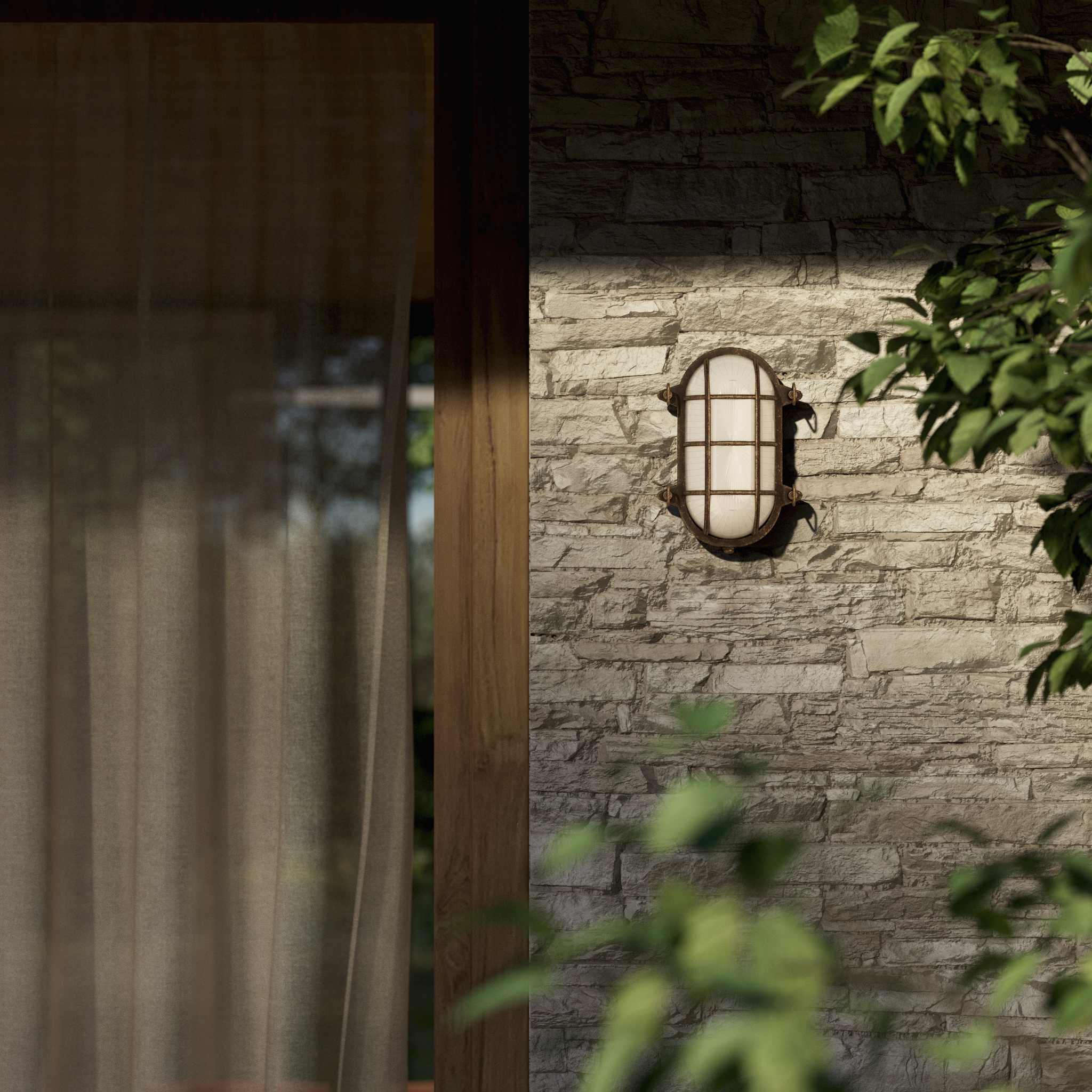 Nautical outdoor wall lamp in brass with protective grid and glass, maritime style for outdoor lighting by Ghidini 1849 - Finish: OAS Antique Brass