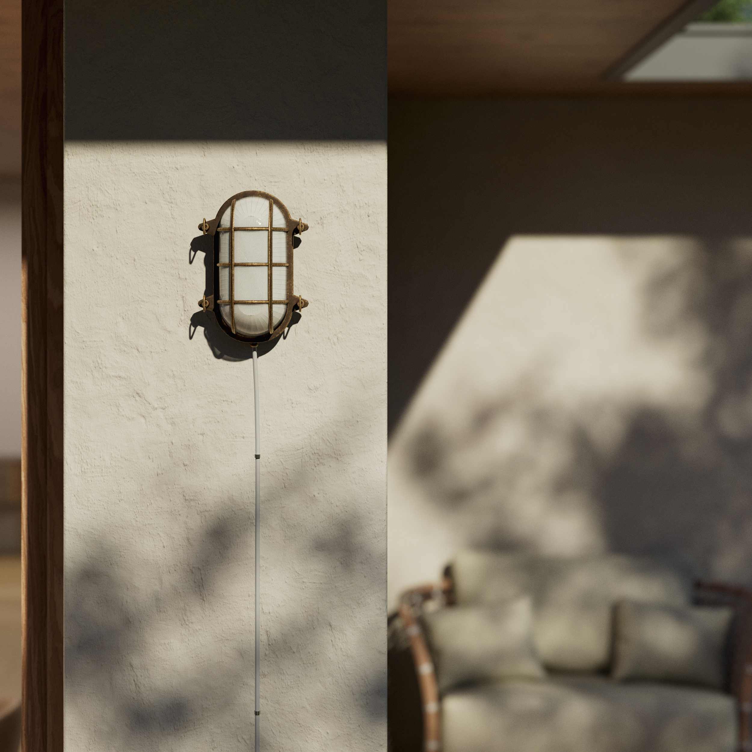 Nautical outdoor wall lamp in brass with protective grid and glass, maritime style for outdoor lighting by Ghidini 1849 - Finish: OAS Antique Brass