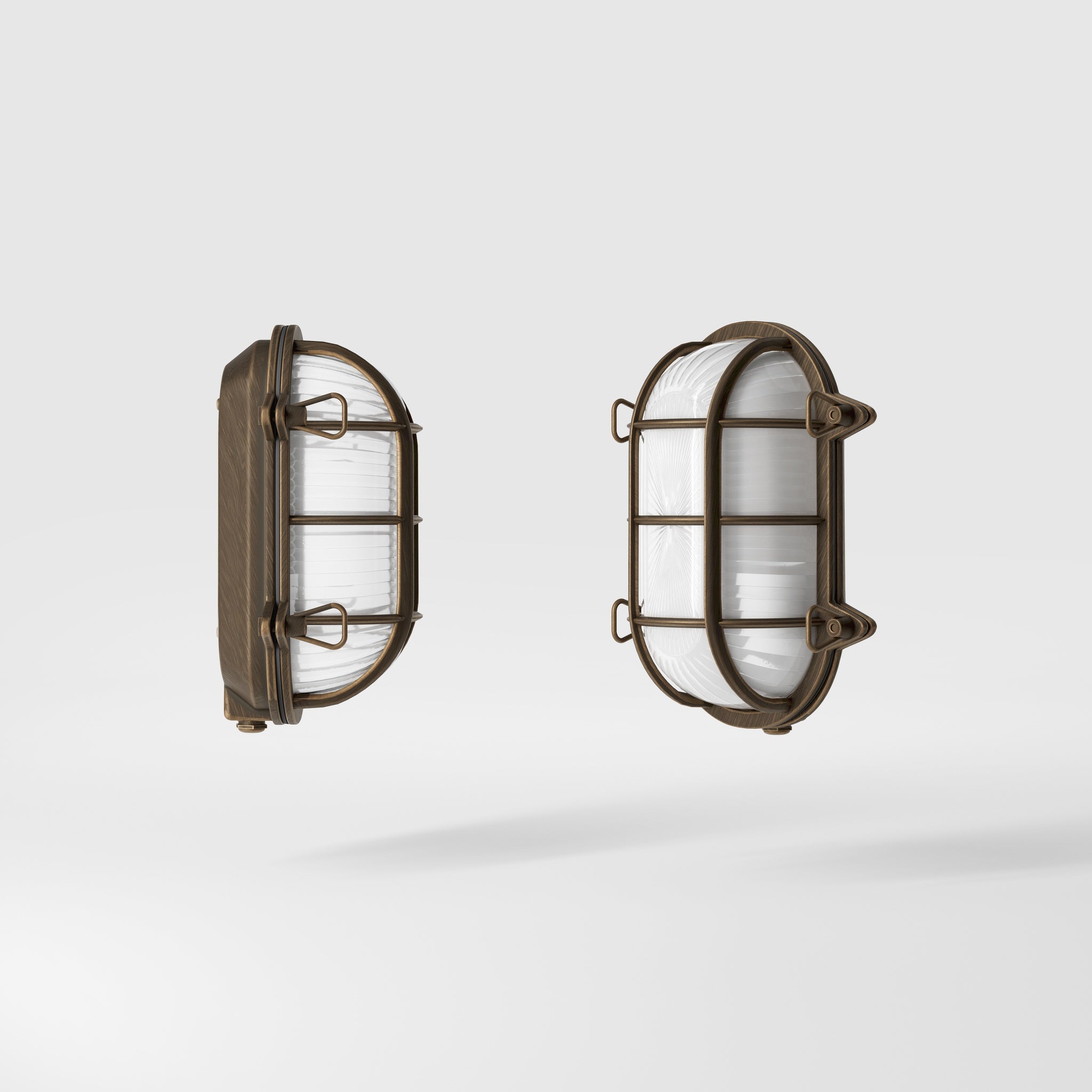 Nautical outdoor wall lamp in brass with protective grid and glass, maritime style for outdoor lighting by Ghidini 1849 - Finish: OBM Bronze Satin Matt Brass