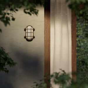 Nautical outdoor wall lamp in brass with protective grid and glass, maritime style for outdoor lighting by Ghidini 1849 - Finish: OBM Bronze Satin Matt Brass