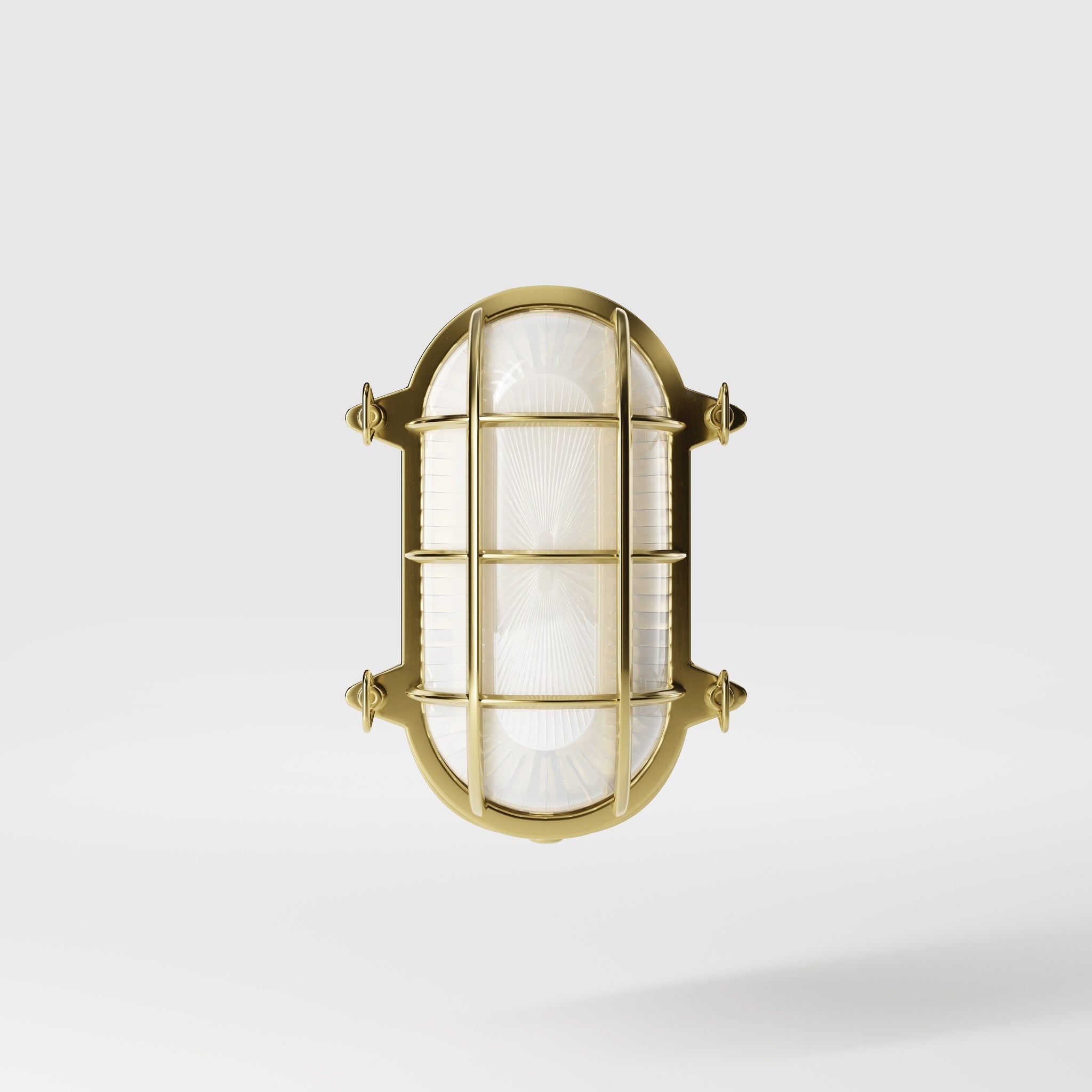 Nautical outdoor wall lamp in brass with protective grid and glass, maritime style for outdoor lighting by Ghidini 1849 - Finish: OLV Polished Brass