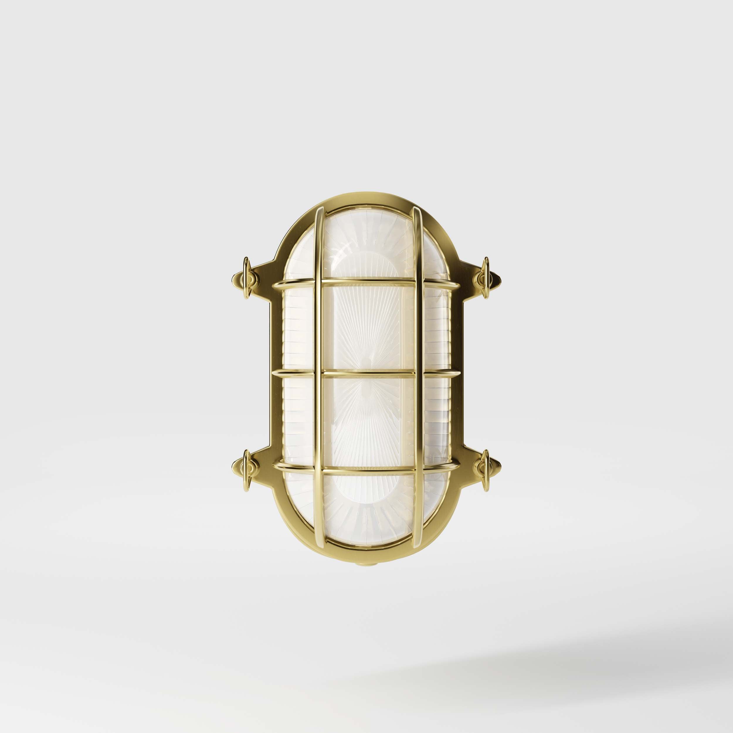 Nautical outdoor wall lamp in brass with protective grid and glass, maritime style for outdoor lighting by Ghidini 1849 - Finish: OLV Polished Brass