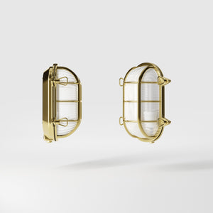 Nautical outdoor wall lamp in brass with protective grid and glass, maritime style for outdoor lighting by Ghidini 1849 - Finish: OLV Polished Brass