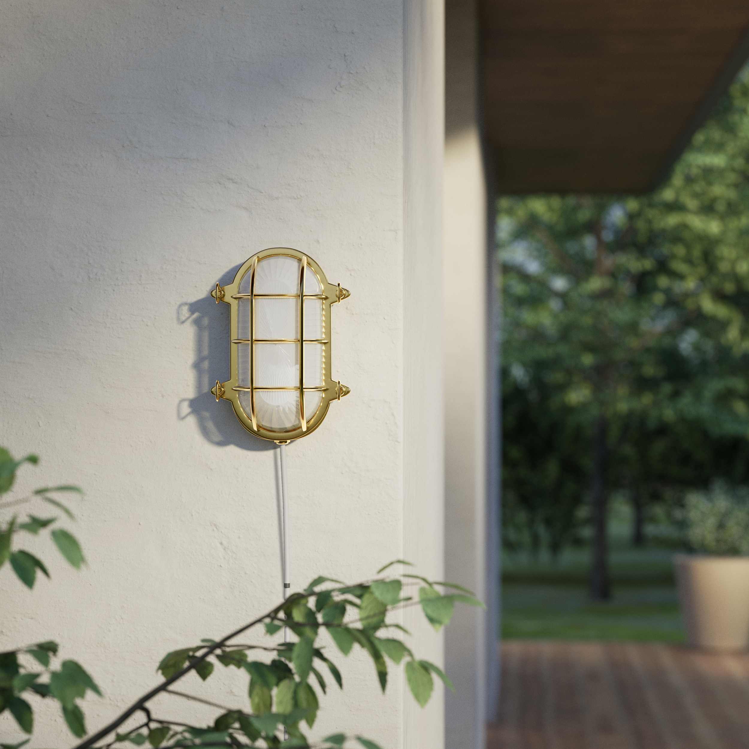 Nautical outdoor wall lamp in brass with protective grid and glass, maritime style for outdoor lighting by Ghidini 1849 - Finish: OLV Polished Brass